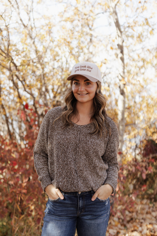 Tessa Center Seam Hi-Low Sweater- H Brown