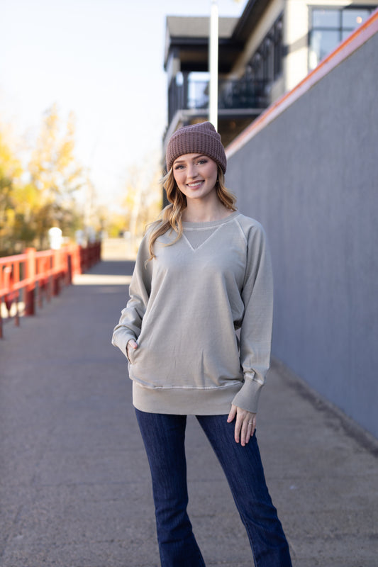 Hanna French Terry Pullover- Ash Sage