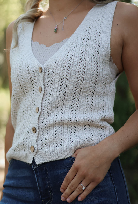Marci Button Down Sweater Vest -Ivory