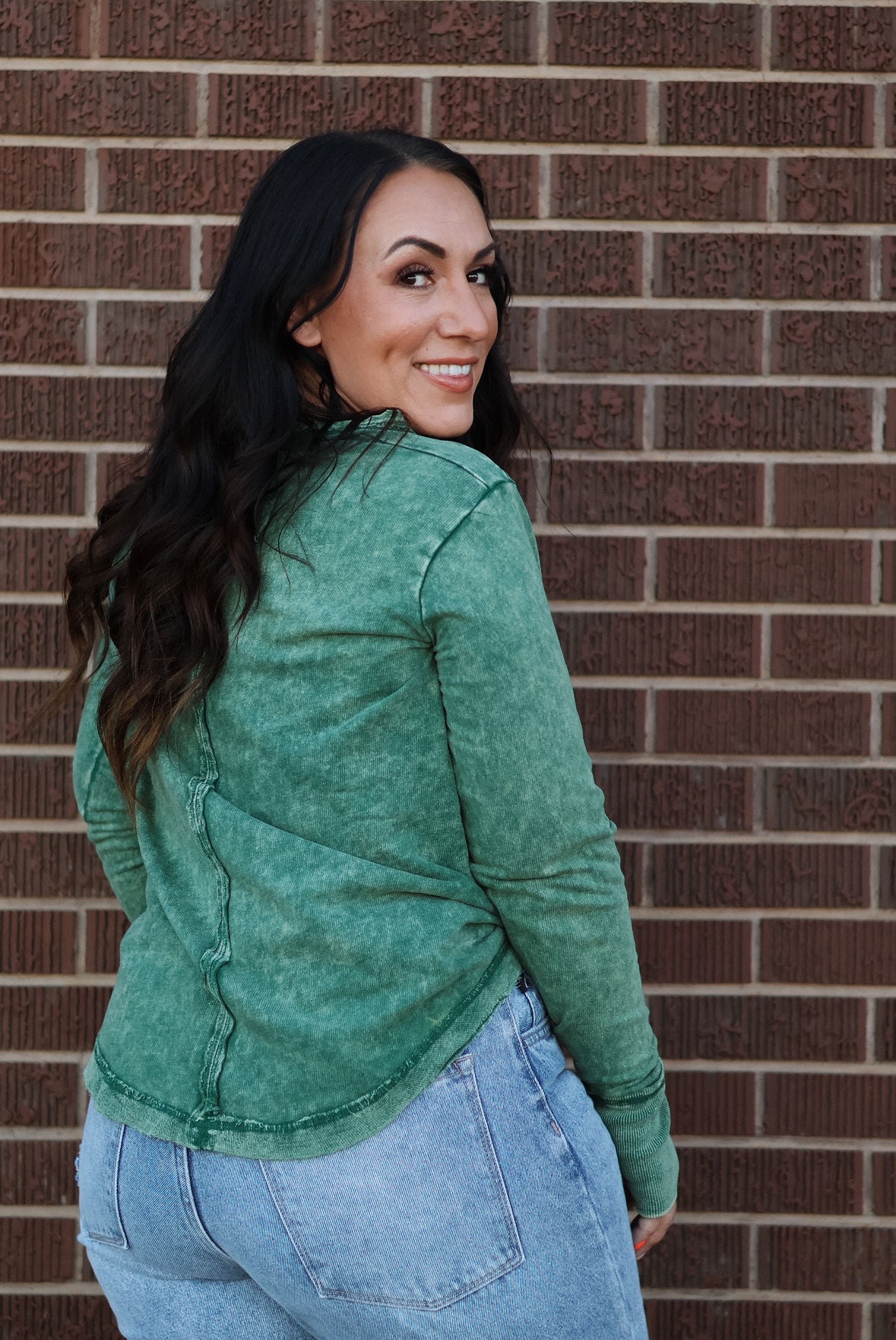 Trista Acid Wash Long Sleeve - Dk Green