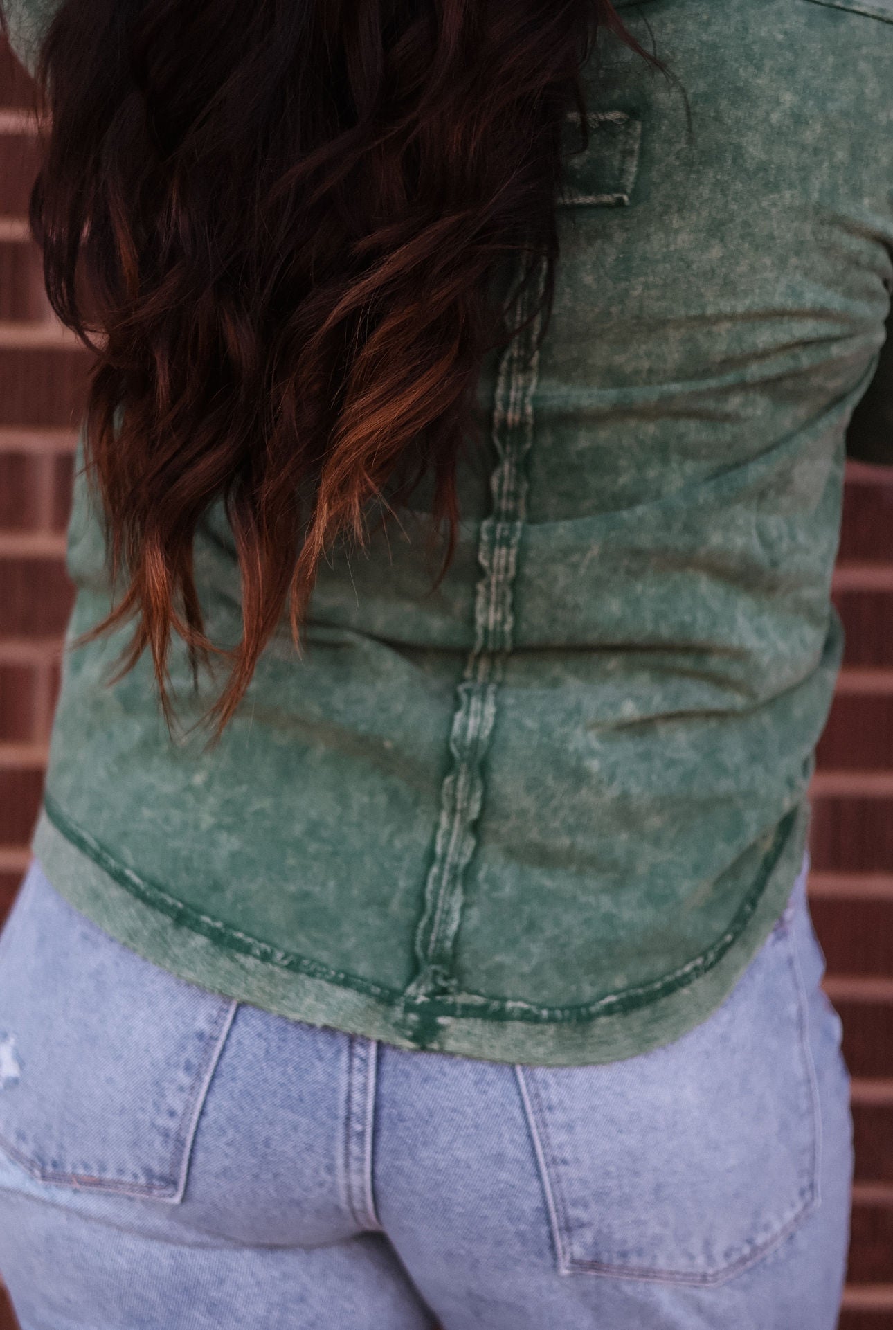 Trista Acid Wash Long Sleeve - Dk Green