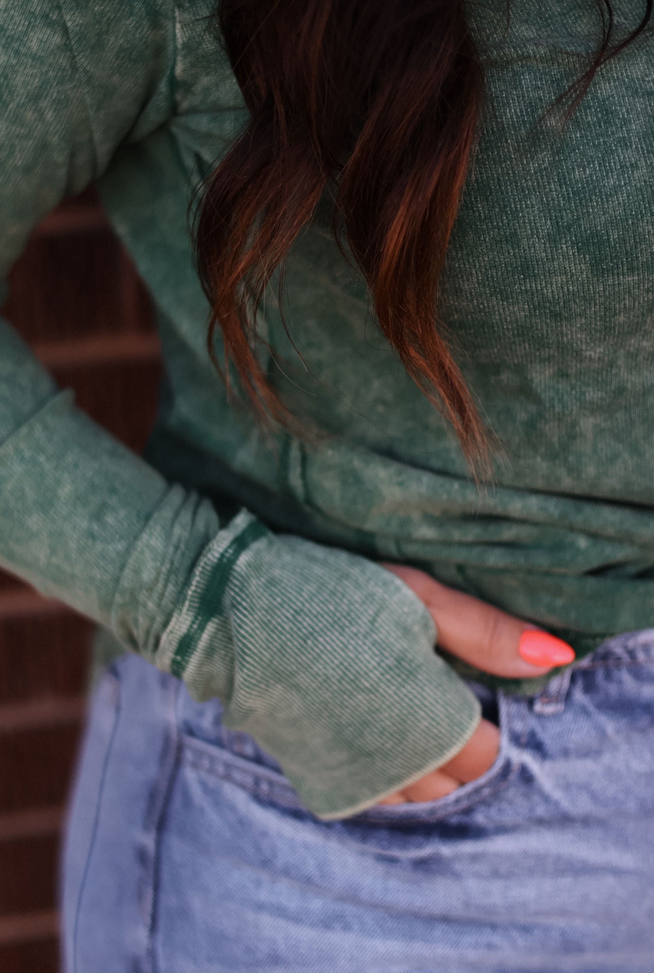 Trista Acid Wash Long Sleeve - Dk Green