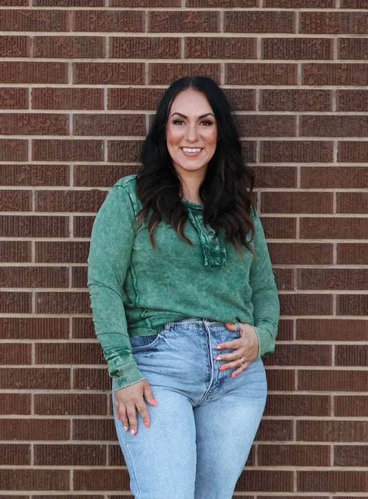 Trista Acid Wash Long Sleeve - Dk Green