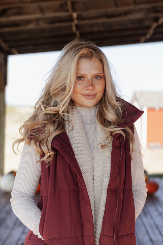 Mindy Puffer Vest - Burgundy
