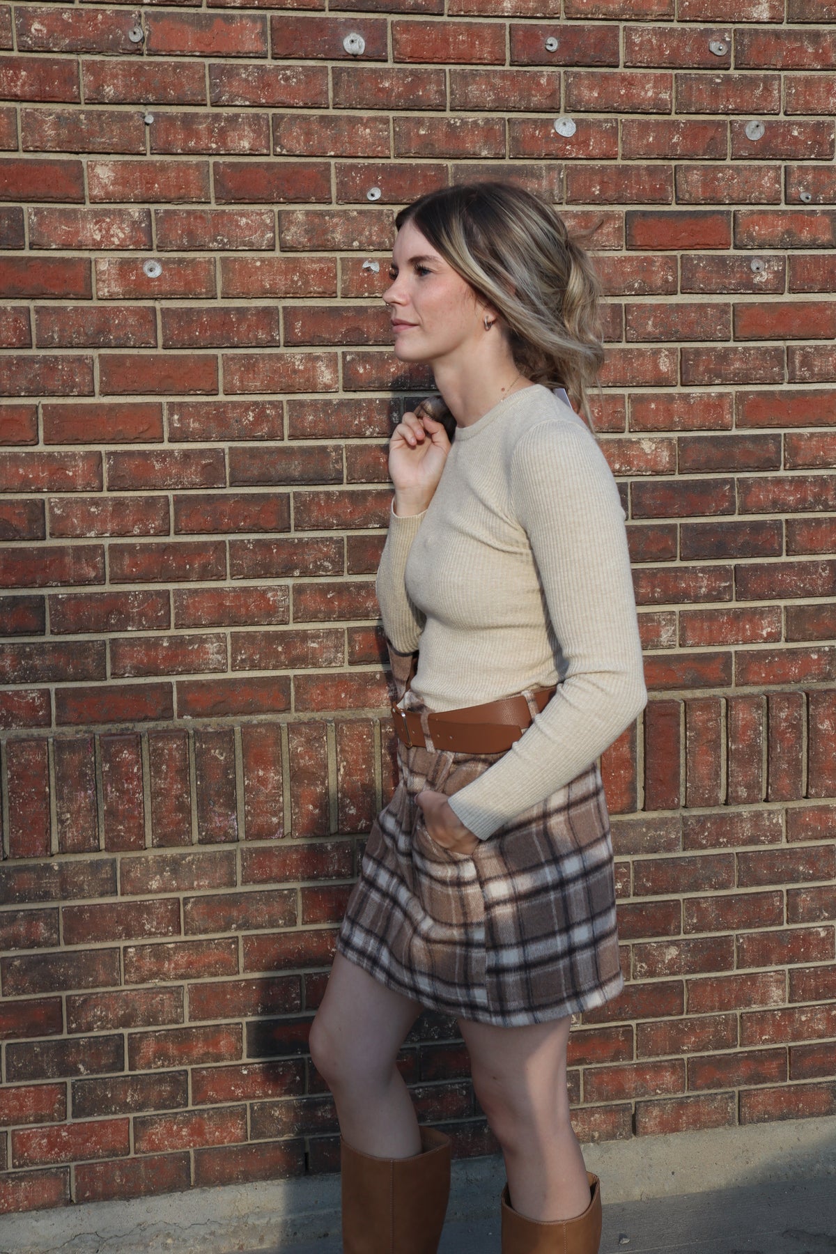 Debra Brushed Plaid Mini Skirt