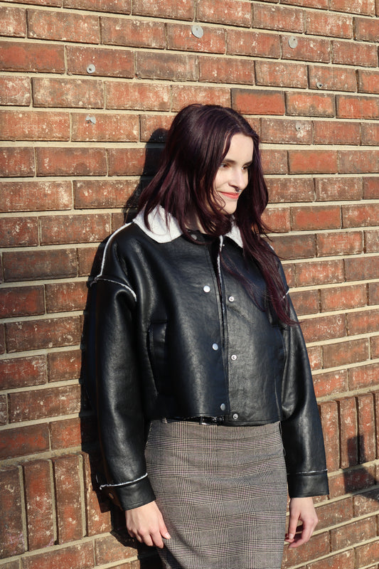 Lonna Long Sleeve Faux Leather Inner Fur Jacket