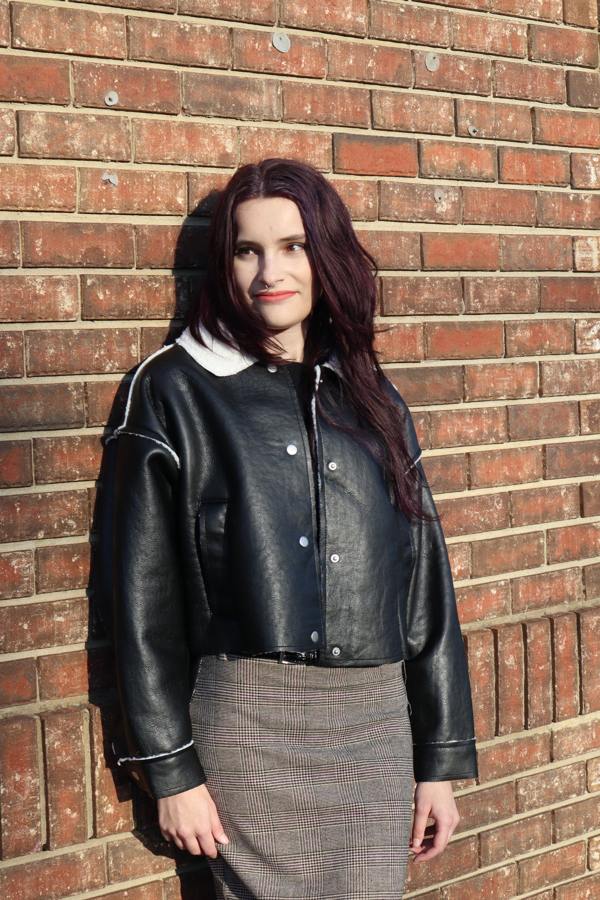 Lonna Long Sleeve Faux Leather Inner Fur Jacket