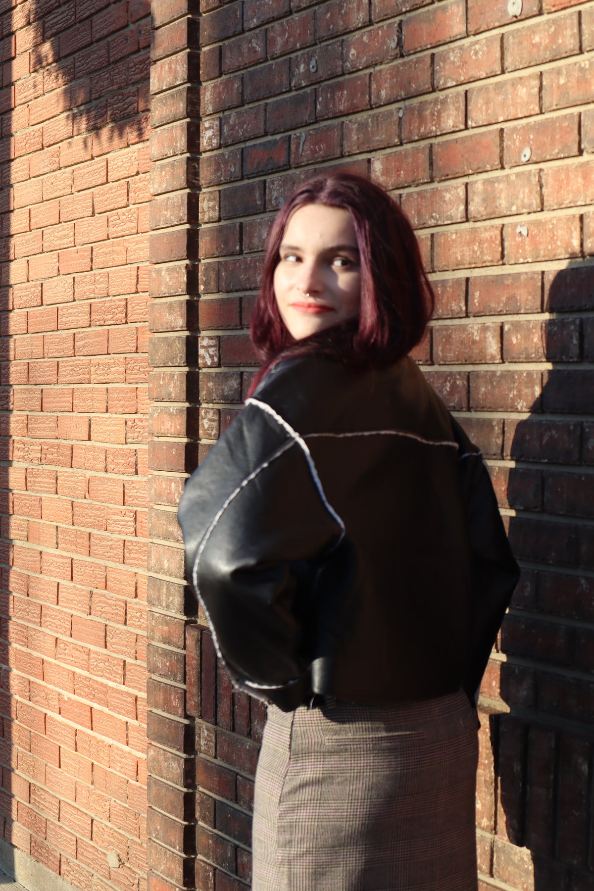 Lonna Long Sleeve Faux Leather Inner Fur Jacket
