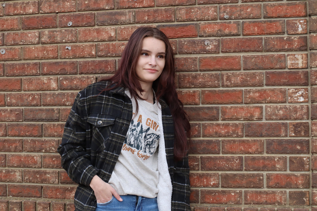 Long Sleeve Inside Faux Fur Brushed Plaid Jacket