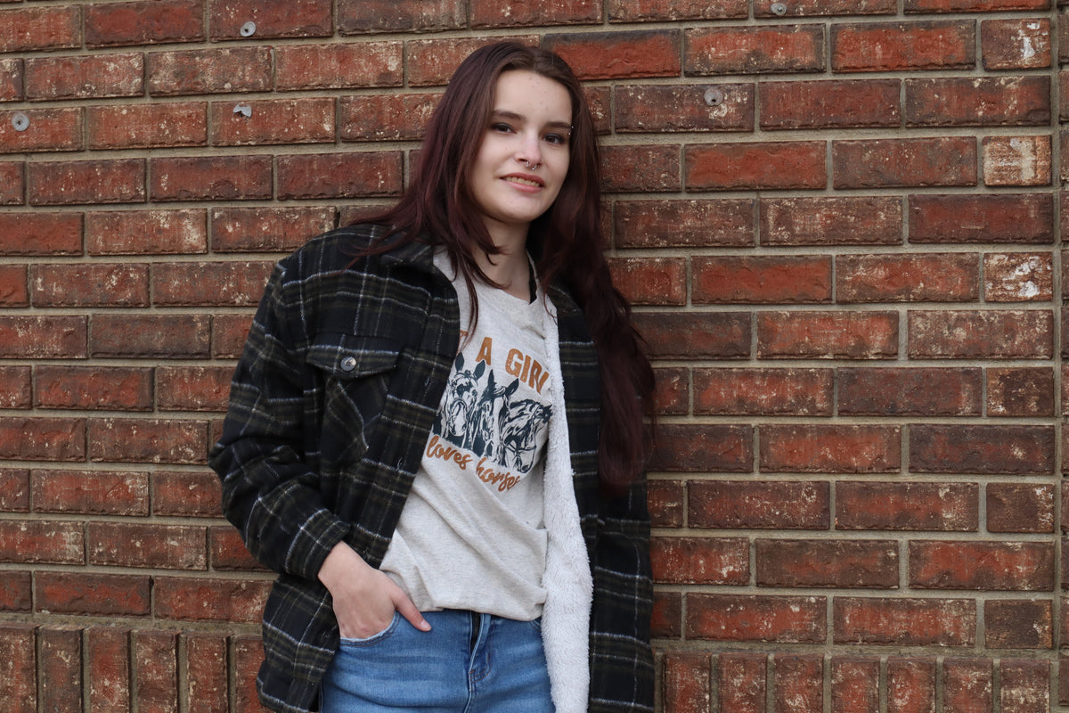 Long Sleeve Inside Faux Fur Brushed Plaid Jacket