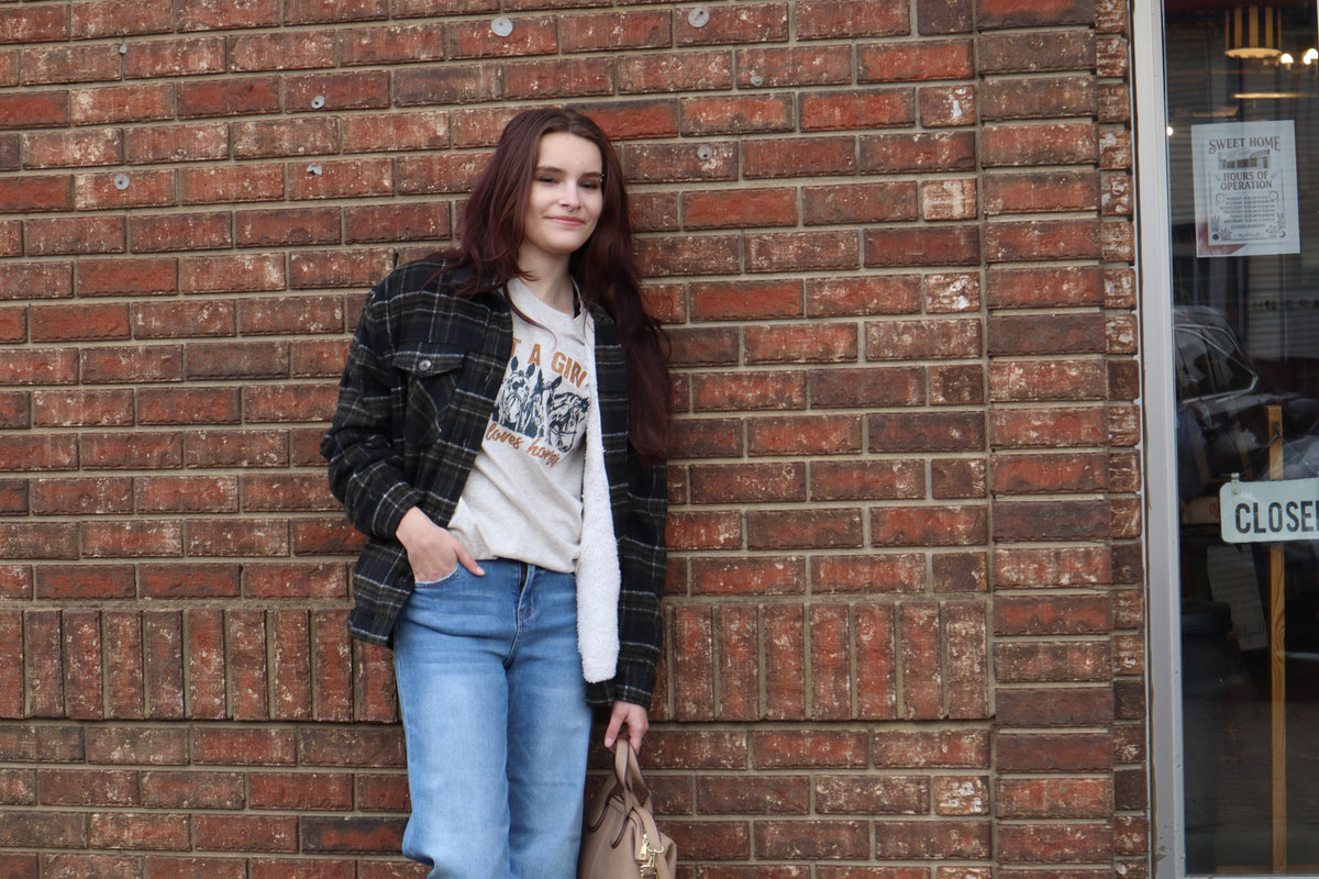 Long Sleeve Inside Faux Fur Brushed Plaid Jacket