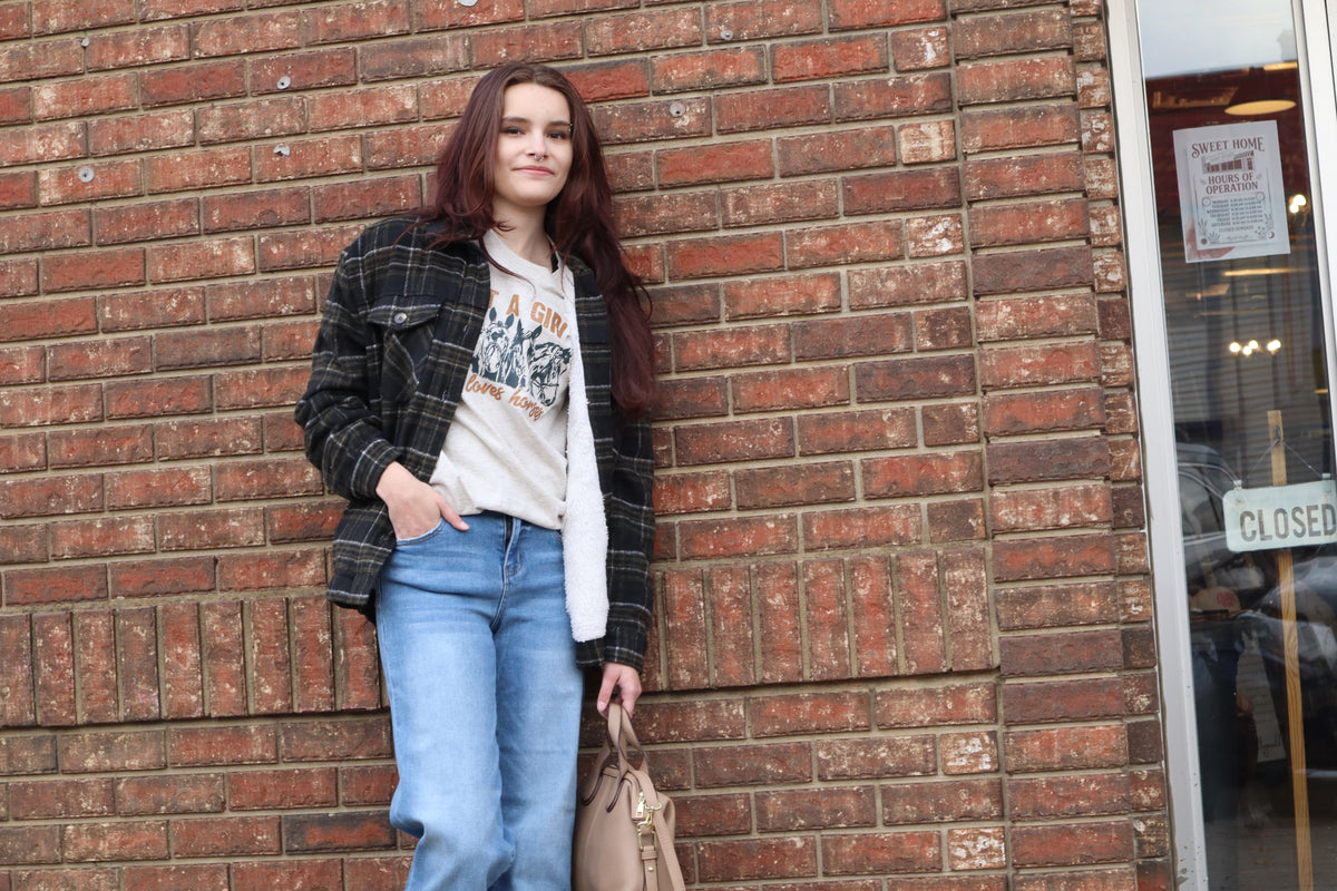 Long Sleeve Inside Faux Fur Brushed Plaid Jacket