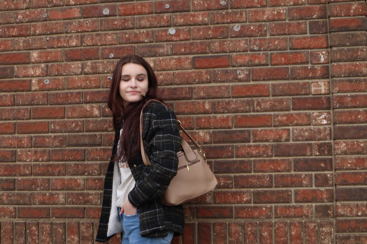 Long Sleeve Inside Faux Fur Brushed Plaid Jacket