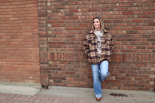 Long Sleeve Inside Faux Fur Brushed Plaid Jacket - K