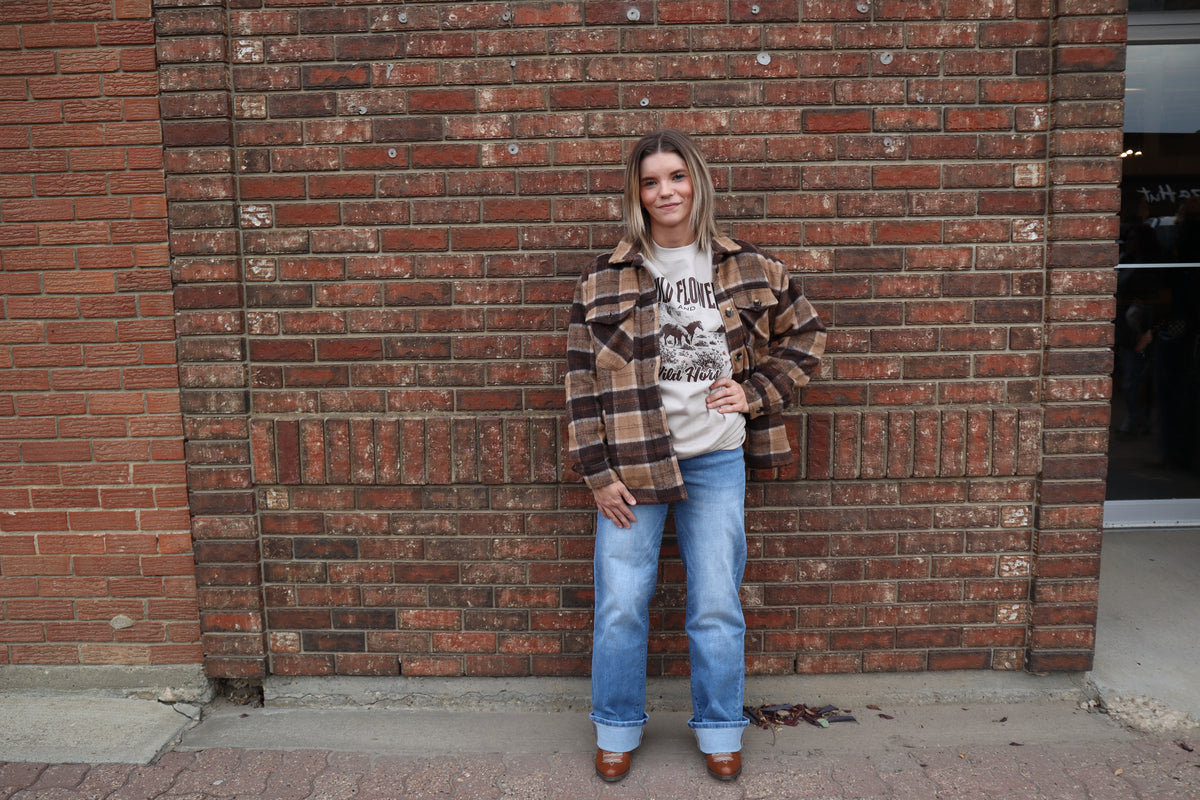 Long Sleeve Inside Faux Fur Brushed Plaid Jacket - K