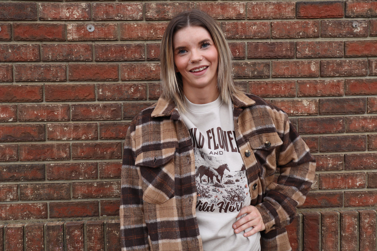 Long Sleeve Inside Faux Fur Brushed Plaid Jacket - K