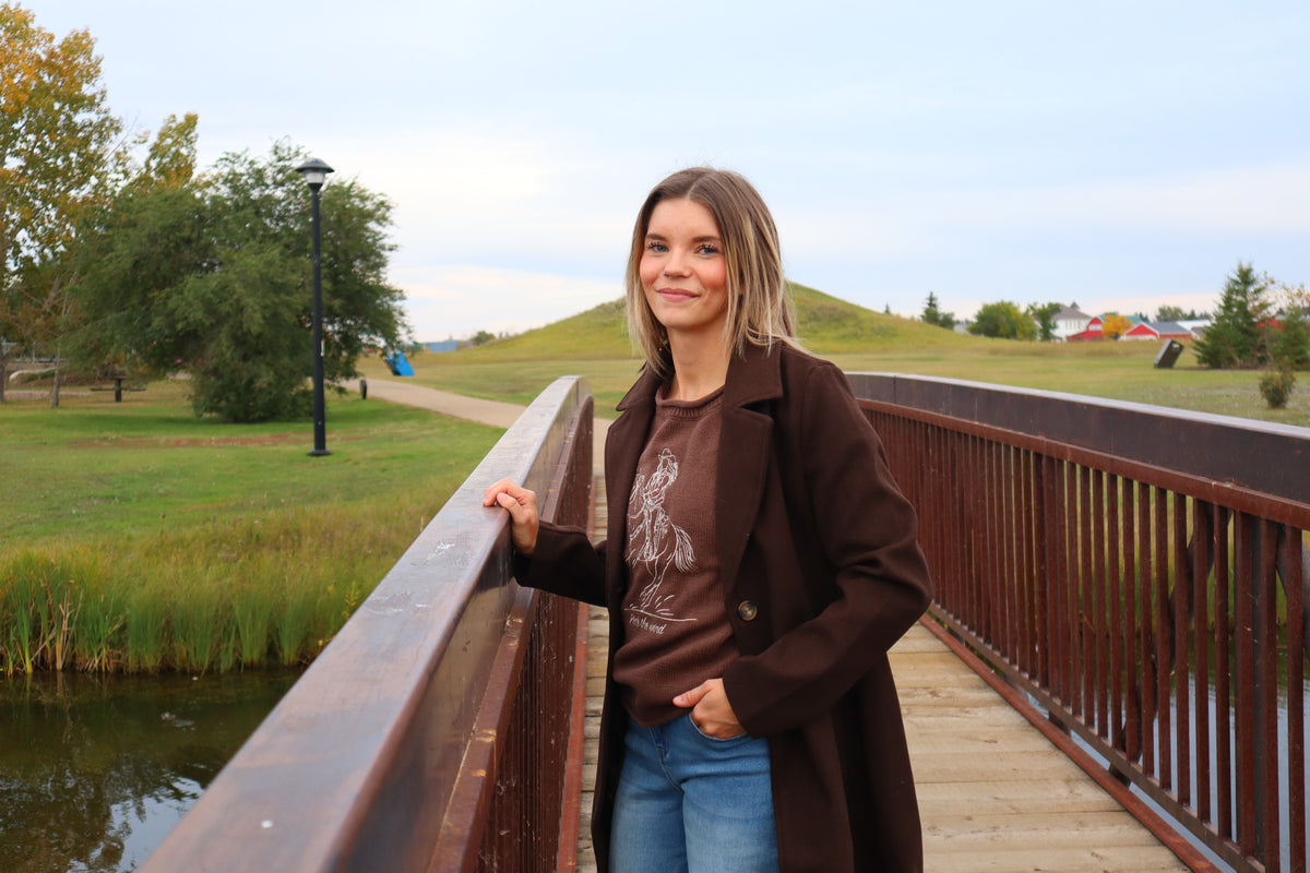 Long Sleeve A-Line Long Coat - Brown