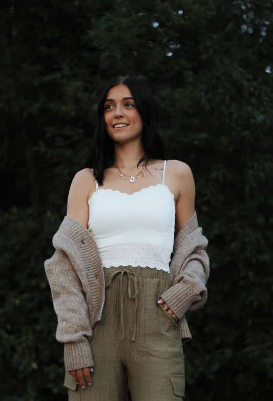 Lily Eyelet Tank - White