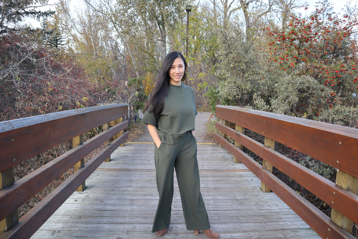 Ribbed Wide Leg Pant - Olive