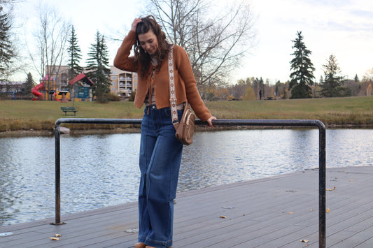 Tie Front Sweater Cardigan - Deep Camel