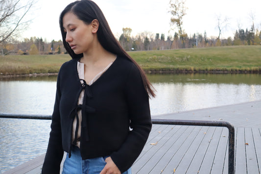 Tie Front Sweater Cardigan - Black