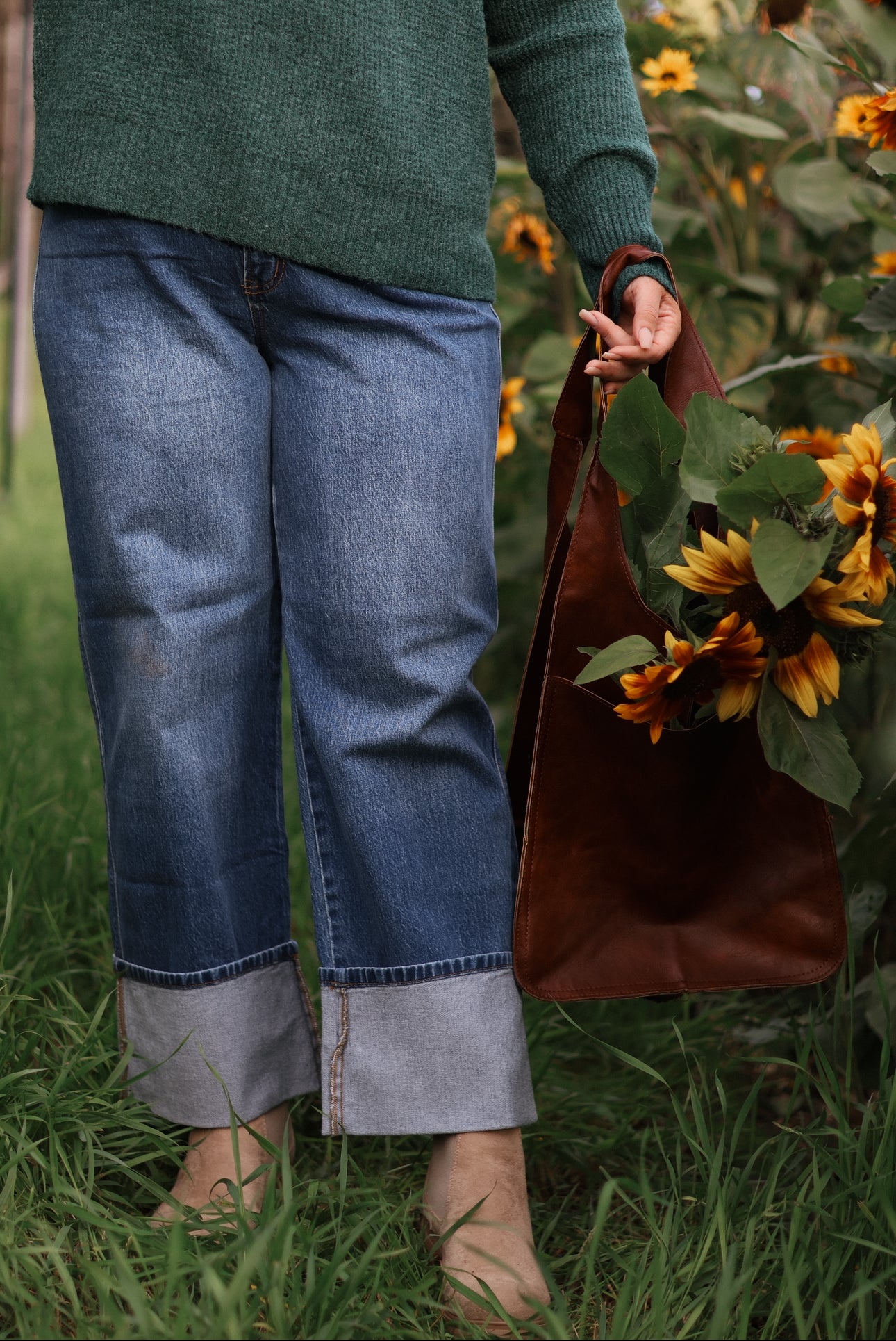 Hazel High Rise Wide Leg  Cuff Jeans- Medium Wash