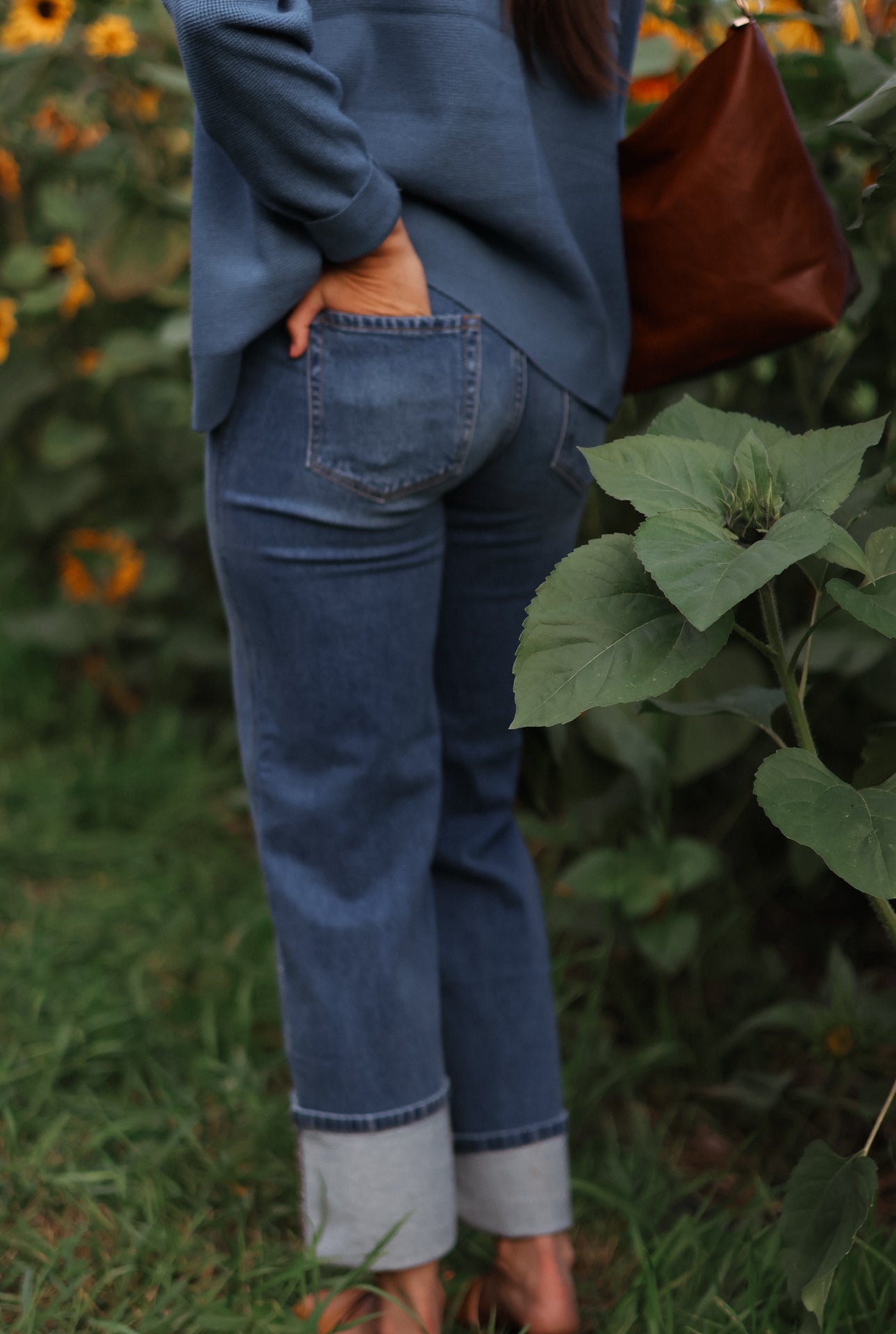 Hazel High Rise Wide Leg  Cuff Jeans- Medium Wash