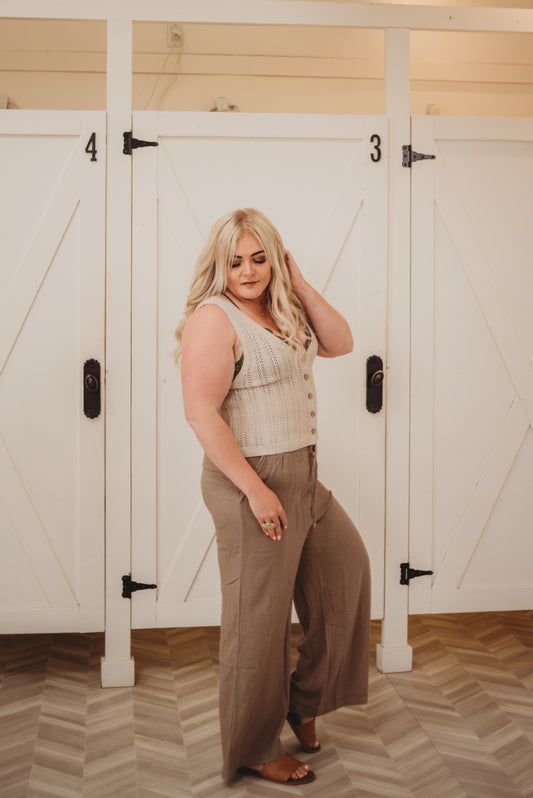 Macey Wide Leg Linen Pant- Cocoa
