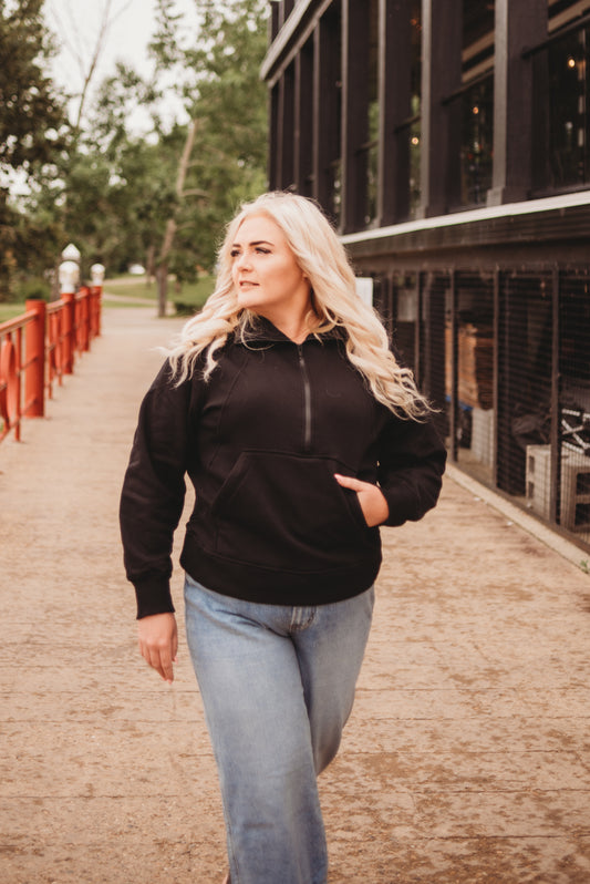 Mia Half Zip Pullover- Black