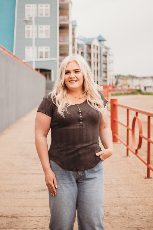 Michelle Waffle Tee- Ash Grey