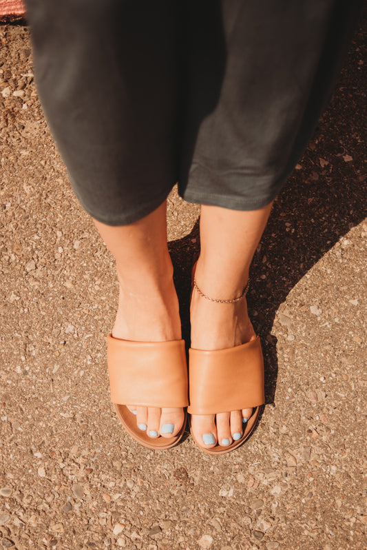 Crucial Tan Slider Sandal