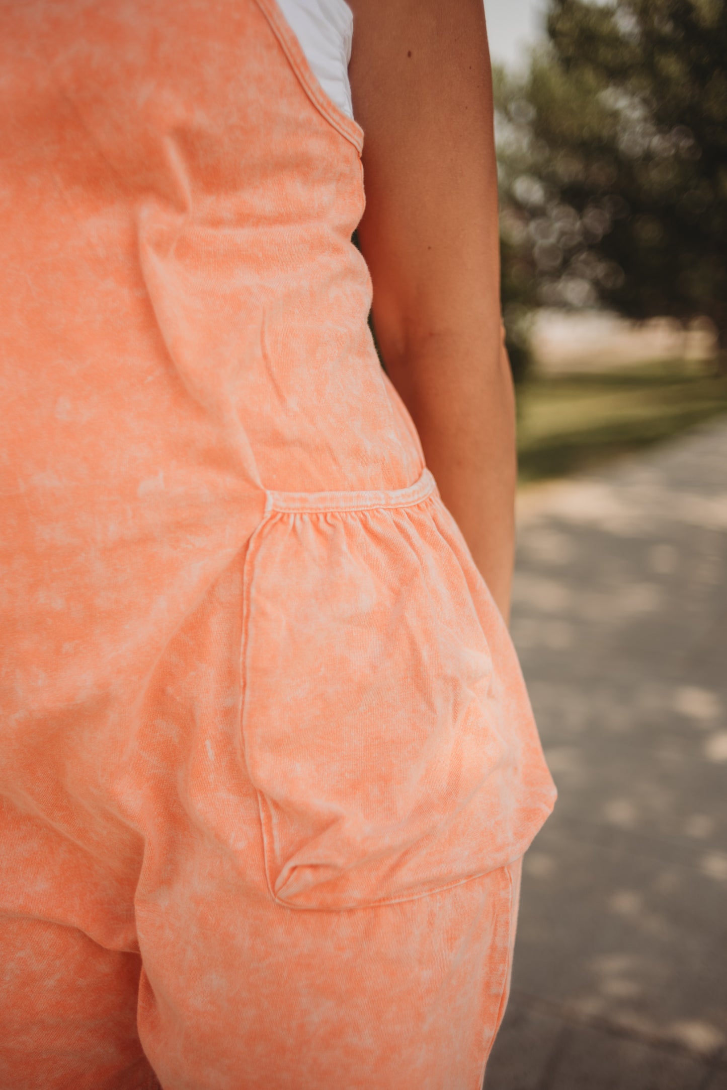Amelia Mineral Wash Pocket Romper - Orange