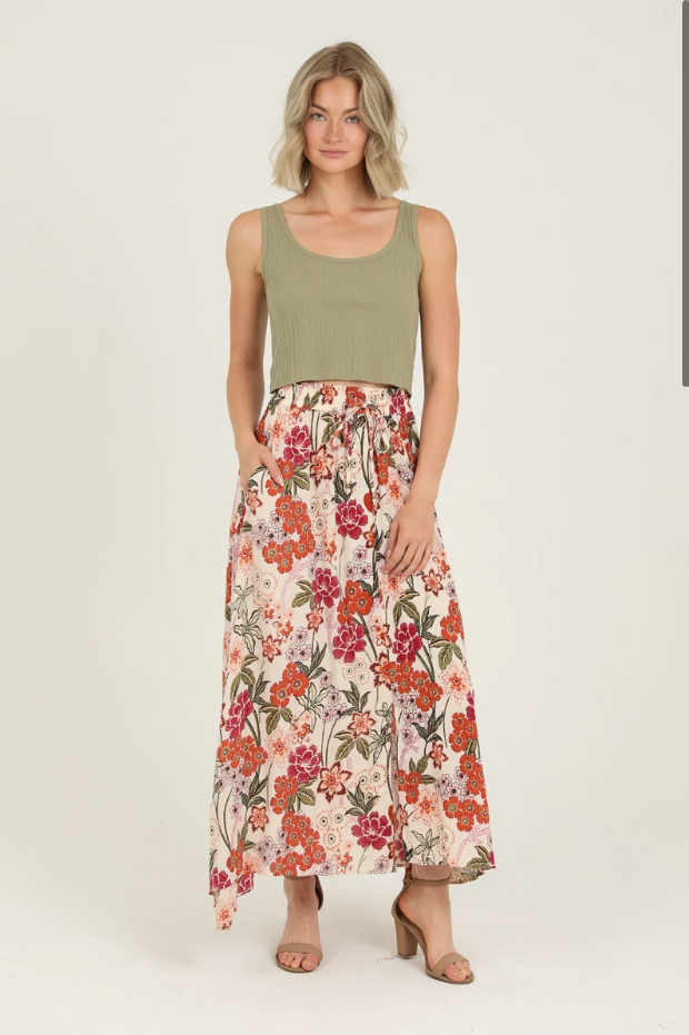 Madizza Floral A Line Slit Maxi Skirt