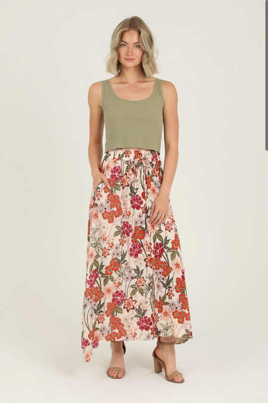 Madizza Floral A Line Slit Maxi Skirt