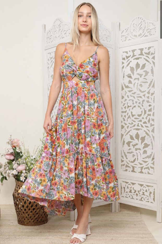Harper Floral Twist Front Tiered Maxi Dress