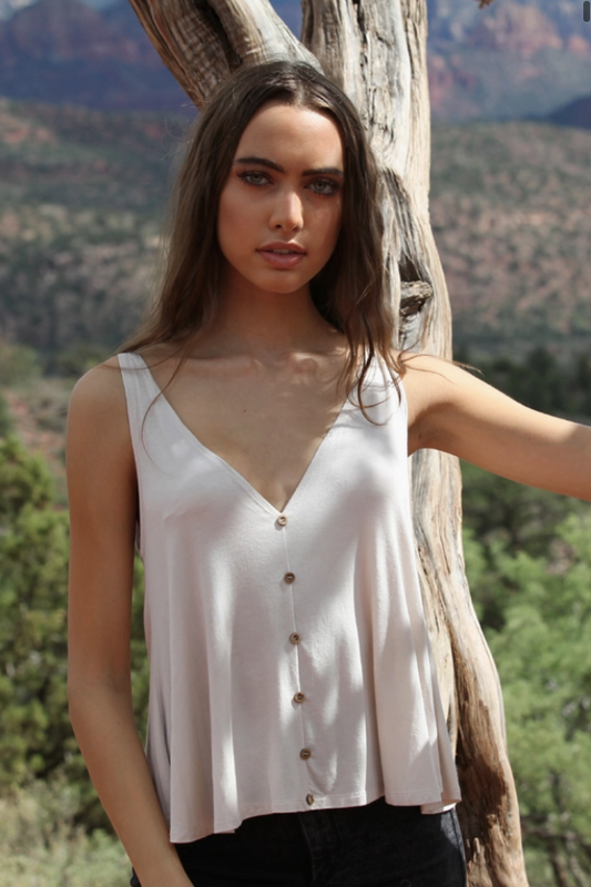 Collins V Neck Button Tank - Cream