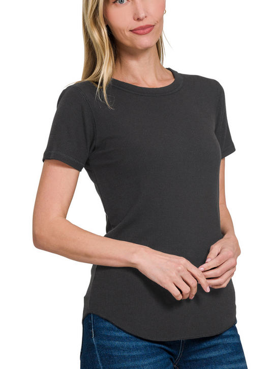 Melly Ribbed Tee -Black