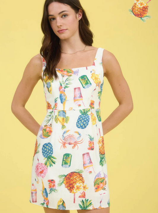 JoJo Tropical Summer Linen Mini Dress
