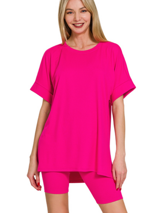 Parker Biker Short Set- Hot Pink