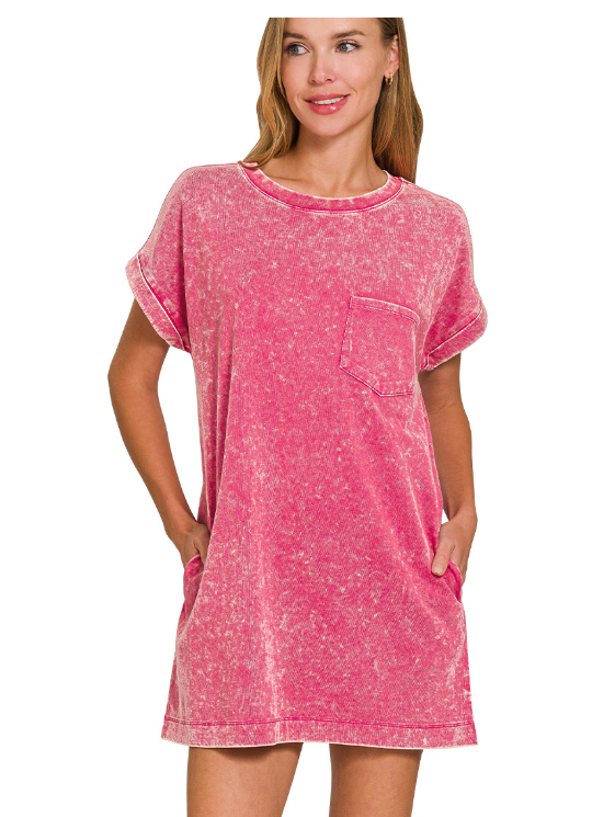 Erin Washed T Shirt Dress - Pink