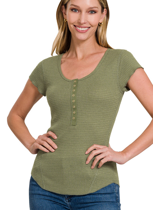 Michelle Waffle Tee- LT Olive