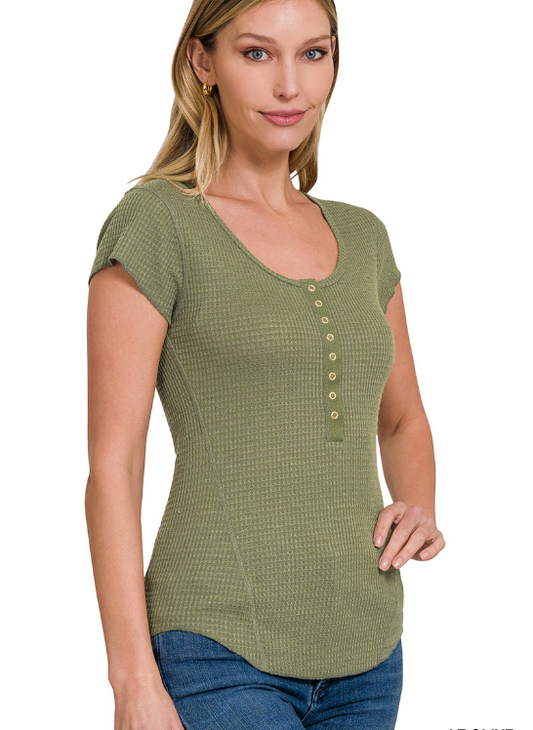 Michelle Waffle Tee- LT Olive