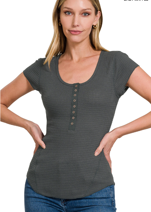 Michelle Waffle Tee- Ash Grey