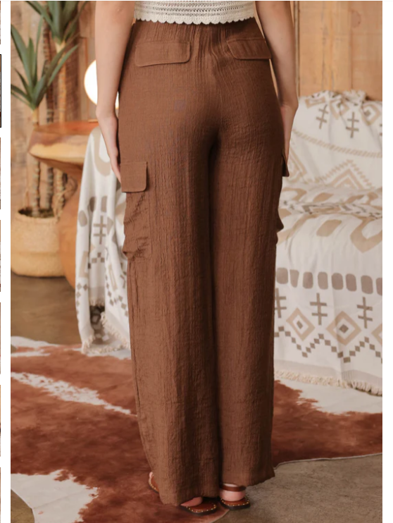 Marley Wide Leg Cargo Pants- Brown