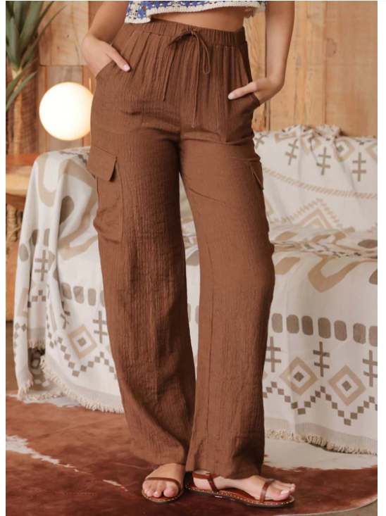 Marley Wide Leg Cargo Pants- Brown