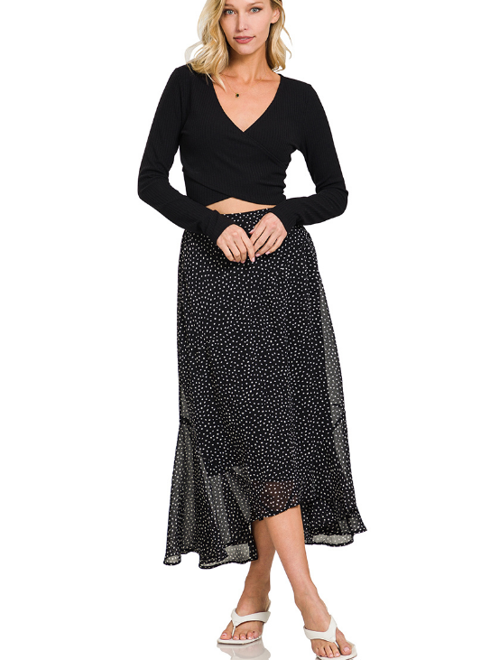 Jesenia Polka Dot Maxi Skirt- Black