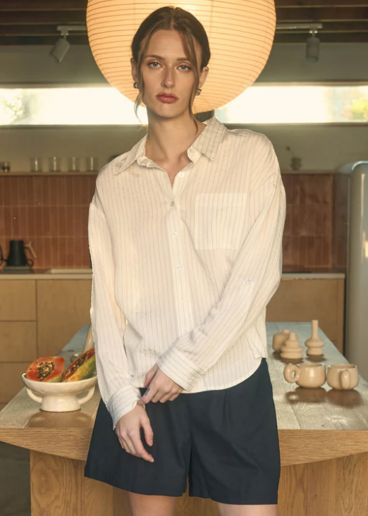 Lynn Pinstripe Collard Button Down Shirt