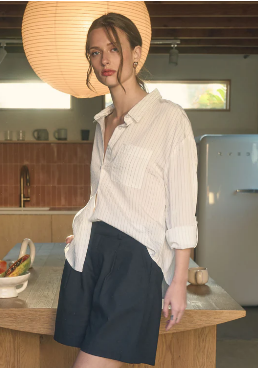 Lynn Pinstripe Collard Button Down Shirt