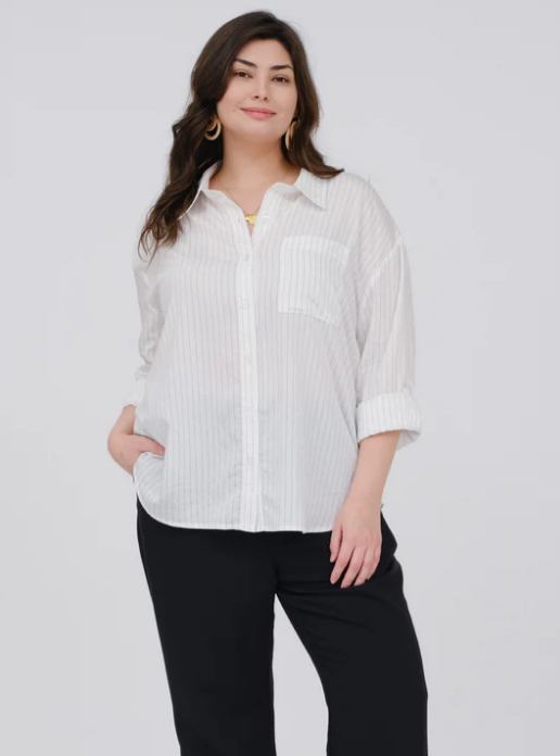 +Lynn Pinstripe Collard Button Down Shirt
