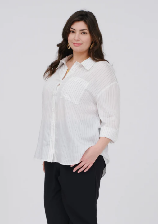 +Lynn Pinstripe Collard Button Down Shirt